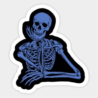 Blue Skeleton Holding Chin Sticker